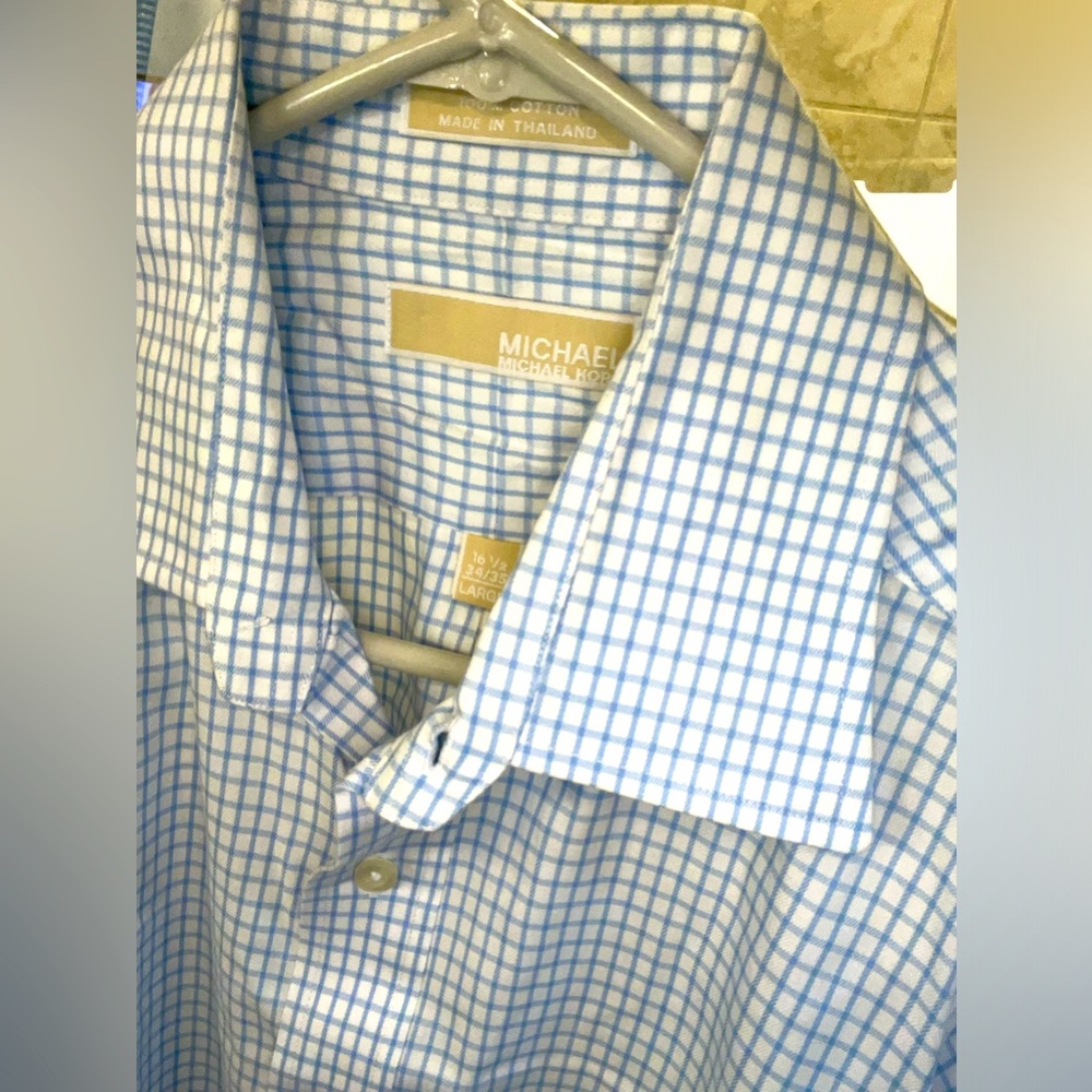 Michael Kors - Large, checked soft button down, family photos, date night dinner
